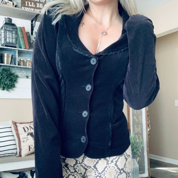 Lip Service Jackets & Blazers - Vintage 90s Lip Service Hot Topic black velvet corset lace up back blazer jacket